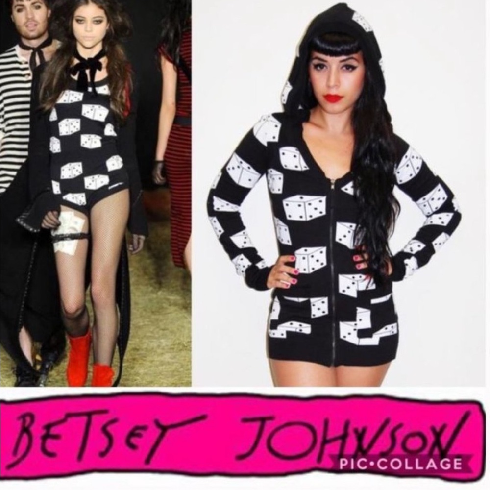 Betsey Johnson "Roll the Dice" zip up sweater hoody hoodie tunic dress cardigan
